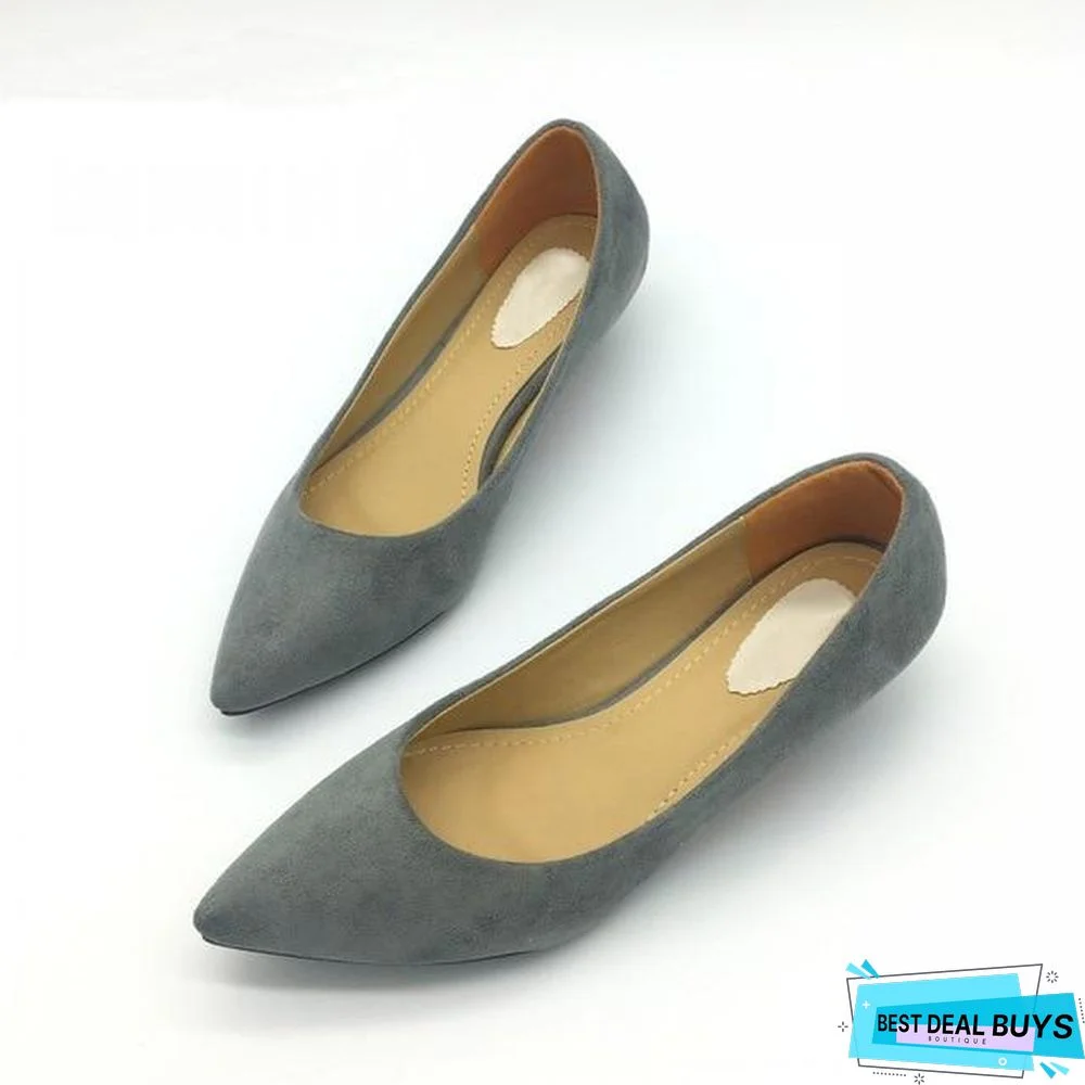 Women Low Heel Pumps Flock Plain Shallow Slip On Flats Shoes