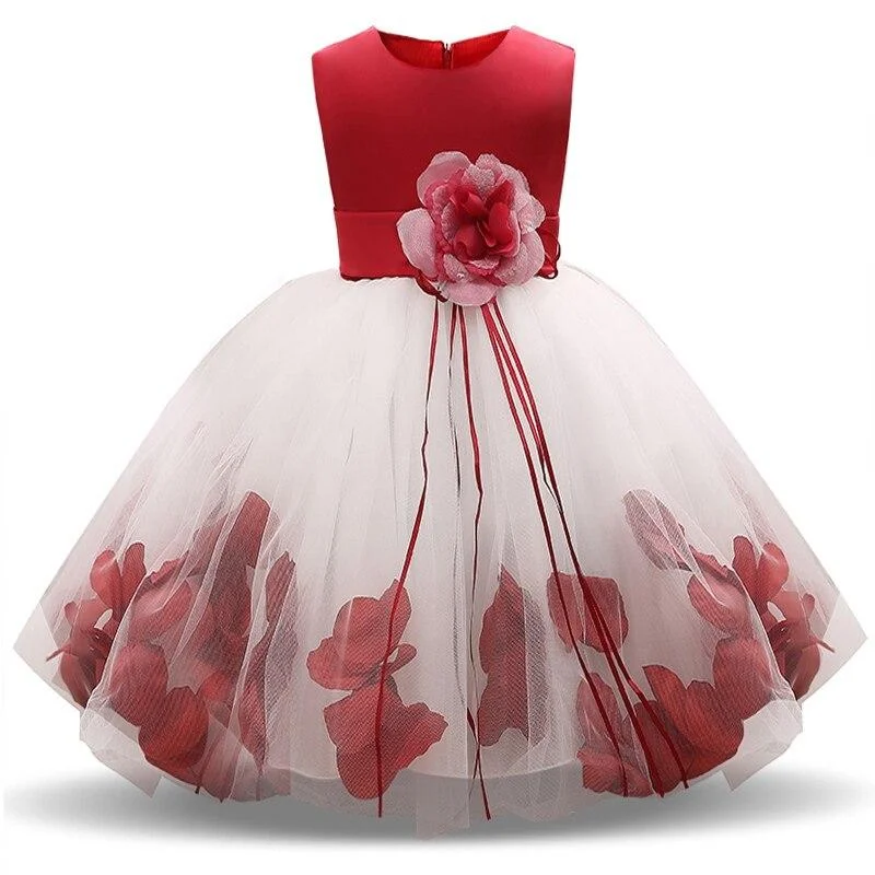 2021 Girls Rose Petal Hem Cute Princess Floral Dress Kids Christmas Dresses For Girl Wedding Birthday Vestidos Party Dress 4-10Y