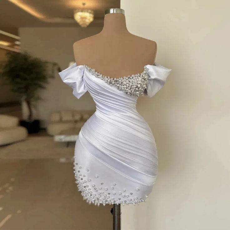 Daisda White Sleeveless Strapless Off-Shoulders Homecoming Dress With Beads
