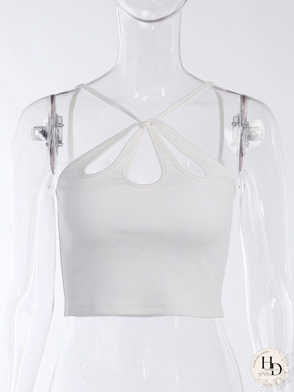 Cut Out Summer Y2k Halter Crop Top Women Sexy Streetwear White Backless Rib Sleeveless