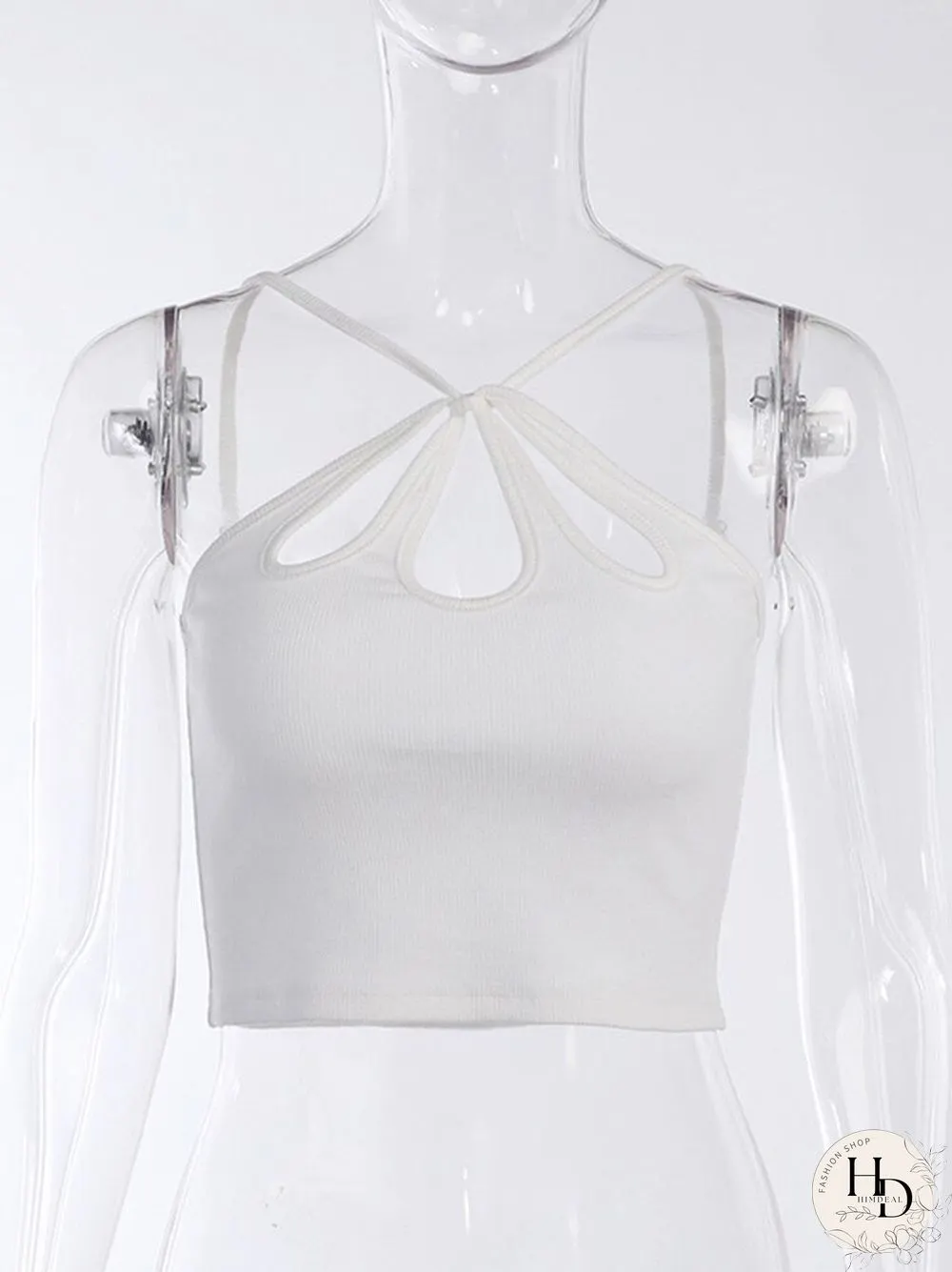 Cut Out Summer Y2k Halter Crop Top Women Sexy Streetwear White Backless Rib Sleeveless
