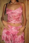 Cami Floral Print Crop Top Ruffle Tassle Pleated Slit Mini Skirt Vacation Matching Set