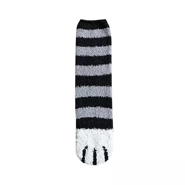 Cat Claw Stripe Plush Ankle Socks - Modakawa Modakawa