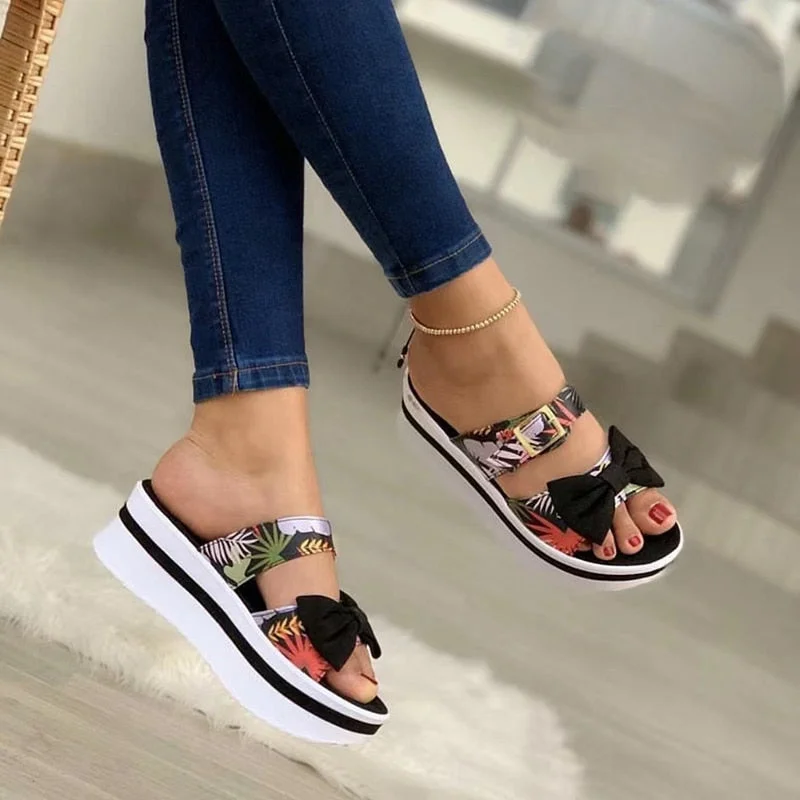 Vstacam Ladies Slippers Cute Bow Shoes Women 2023 Summer Thick Sole Comfortable Breathable Sandals Female Chaussure Femme Zapatos Mujer