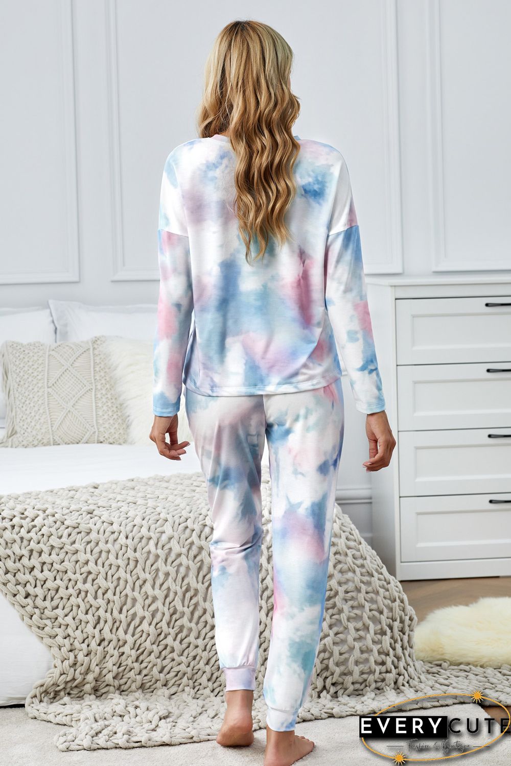 Multicolor Tie Dye Knit Long Sleeve Joggers Set