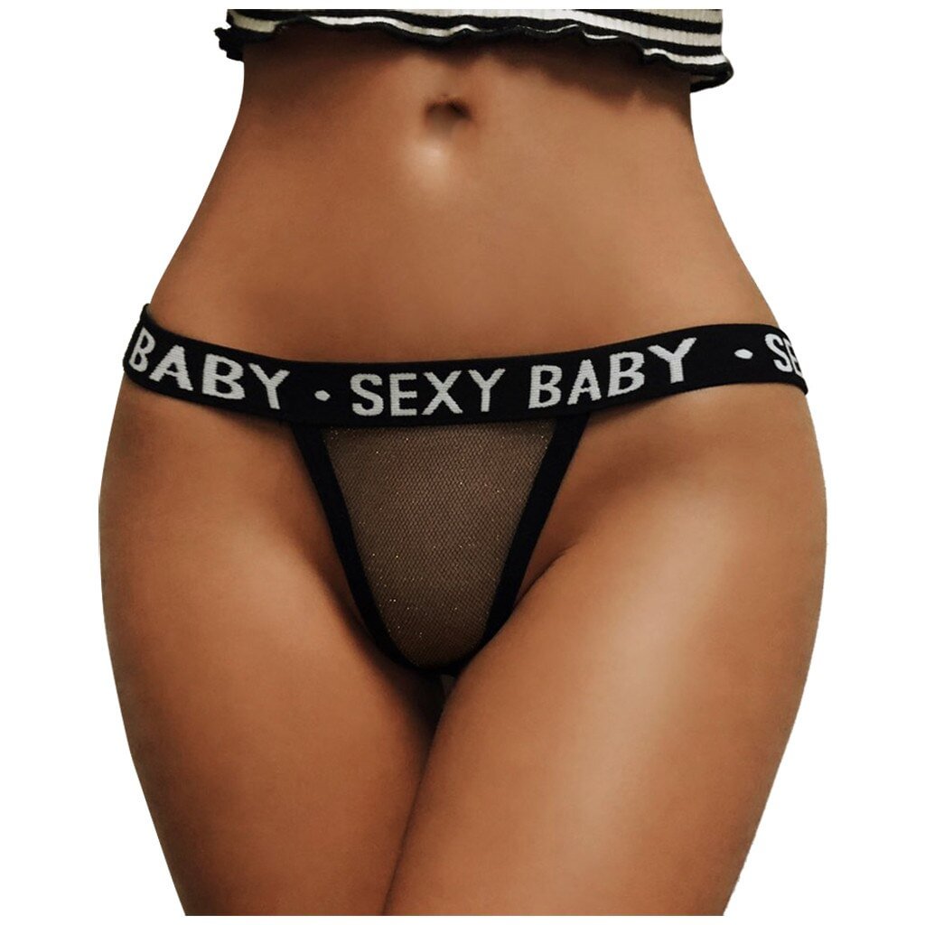 Women Sexy Lingerie G-string Briefs Letter Print Lace See Through Sexy Underwear Panties For Woman Intimates Thongs Low Waist