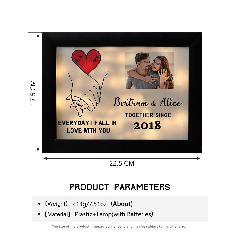 Personalised Photo Frame Custom 2 Names & 2 Letters & Date & Text Frame With Night Light Anniversary Gift For Her - Everyday I Fall In Love With You-Jessemade AU