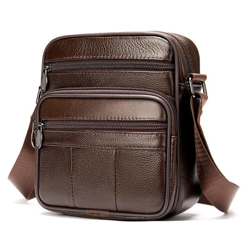 Men's Vintage Style Casual Leather Solid Color Crossbody Packs Shoulder Bag