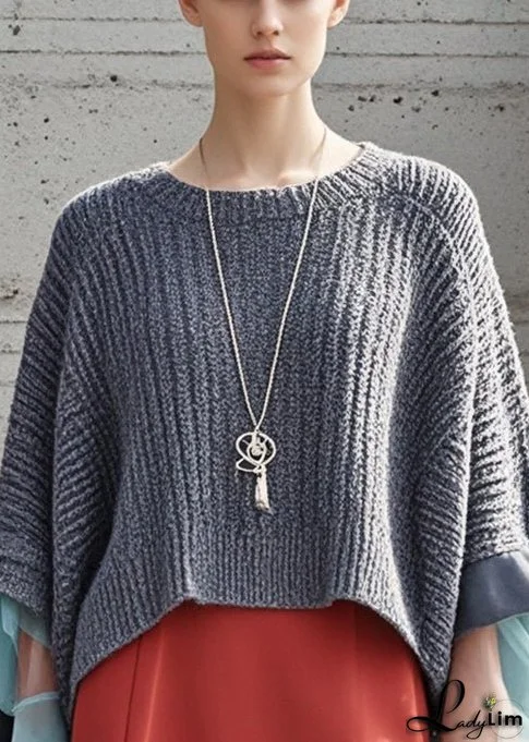 Beautiful Grey Oversized Patchwork Knit Pullover Fall