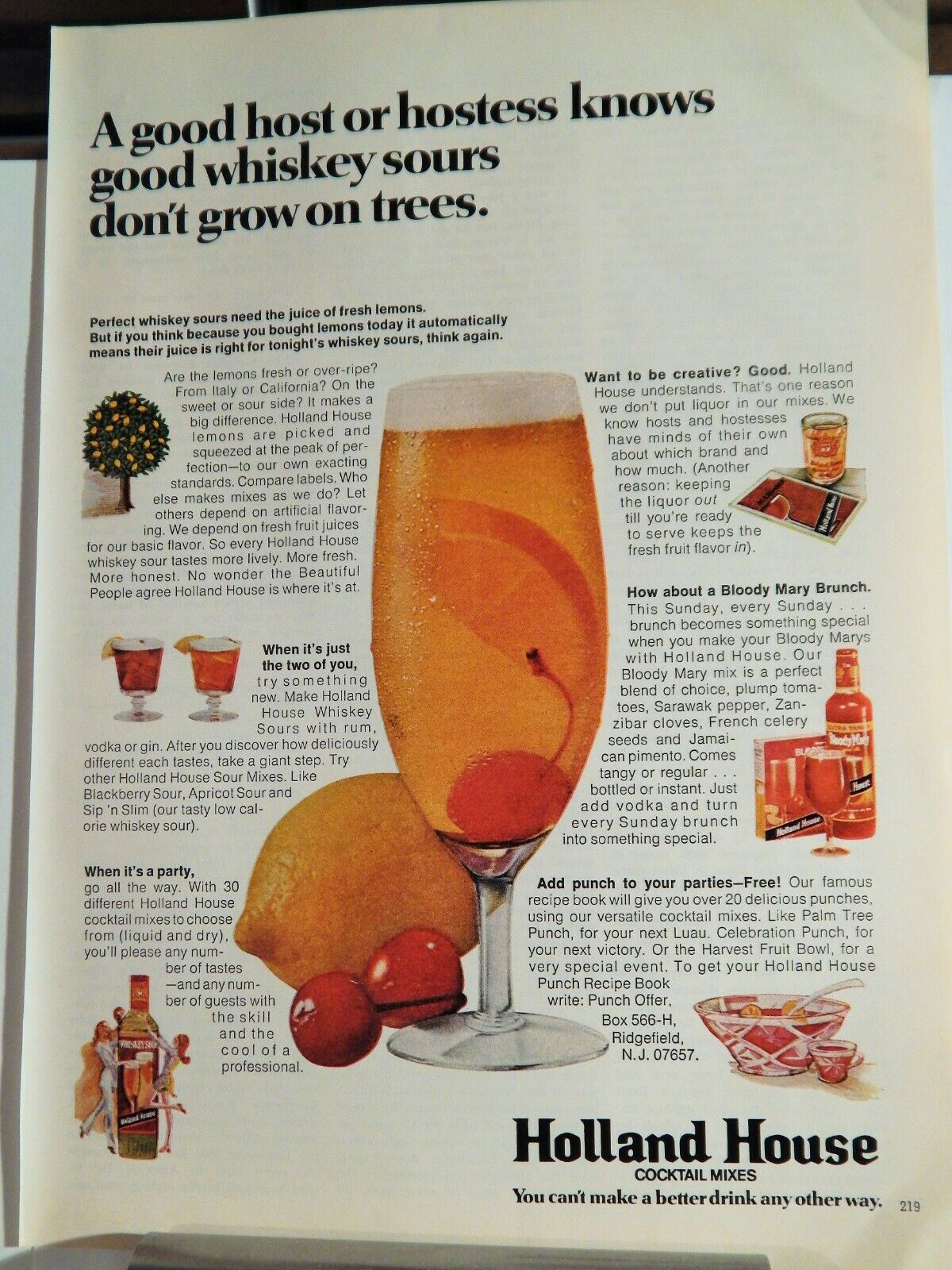 HOLLAND HOUSE COCKTAIL MIXES 1971 VINTAGE Photo Poster painting AD, RARE SOUGHT EPHEMERA