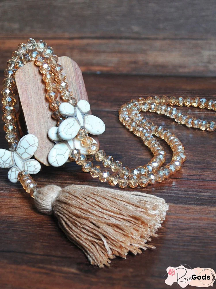 Vintage Casual Crystal Tassel Turquoise Necklace
