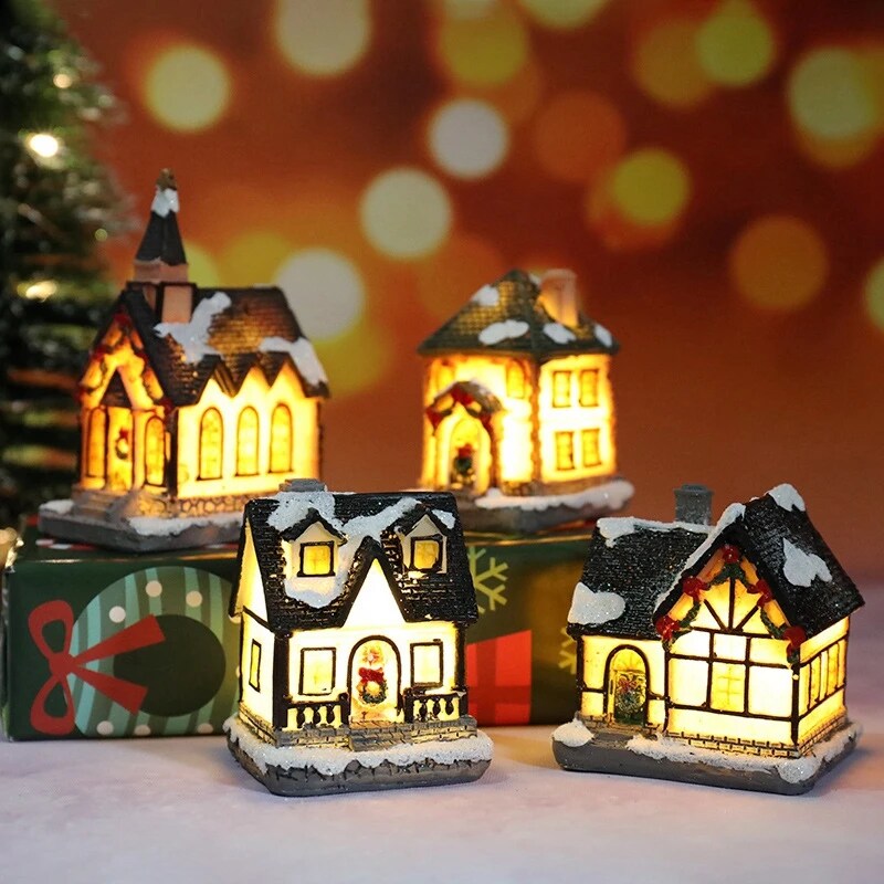 Tegooe Hand-Painted Christmas Village House LED Light Decoration - Resin Ornament