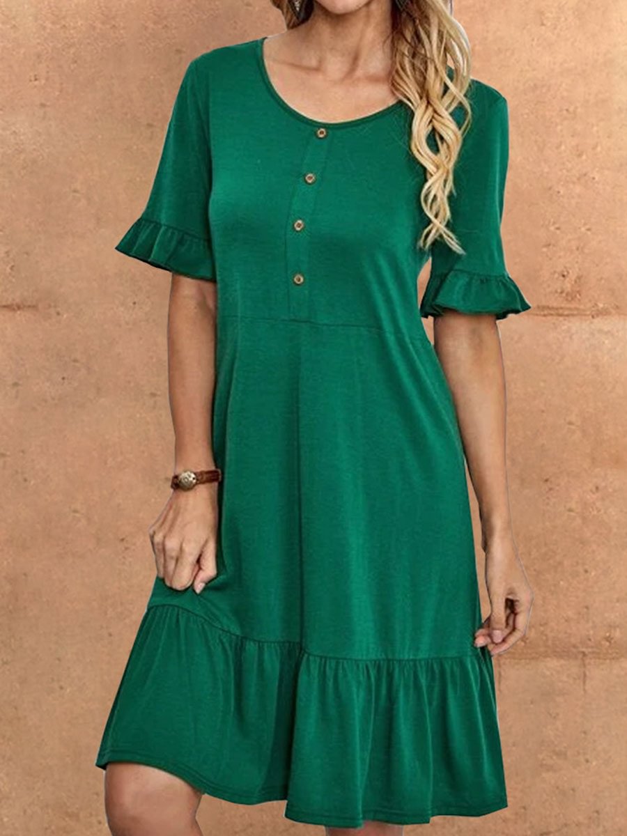 Pure Color Short Sleeve Casual Short Dress