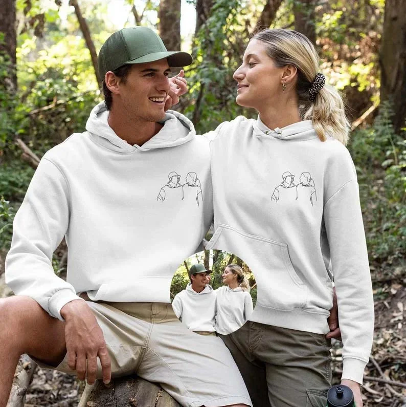 Custom Embroidered Sweatshirt Portrait Couple Family Gift (2 for Couples Free Shipping)