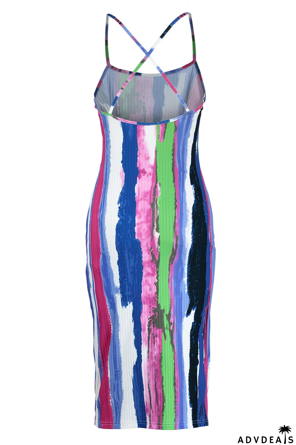 Purple Sexy Striped Print Patchwork Spaghetti Strap Sling Dress Dresses