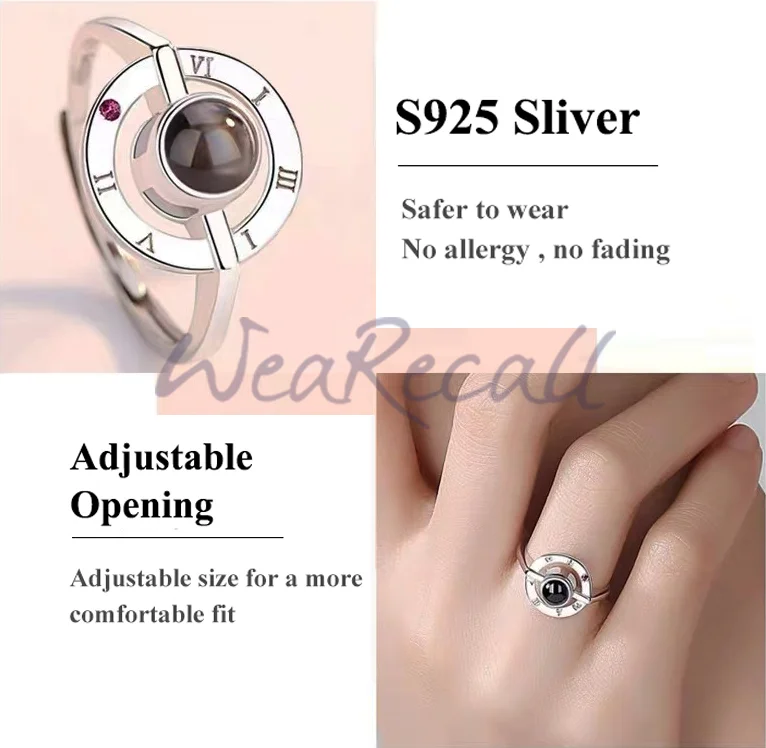 Projector Picture Custom Personalized Photo Cirle Couple Rings 925 Silver wetirmss