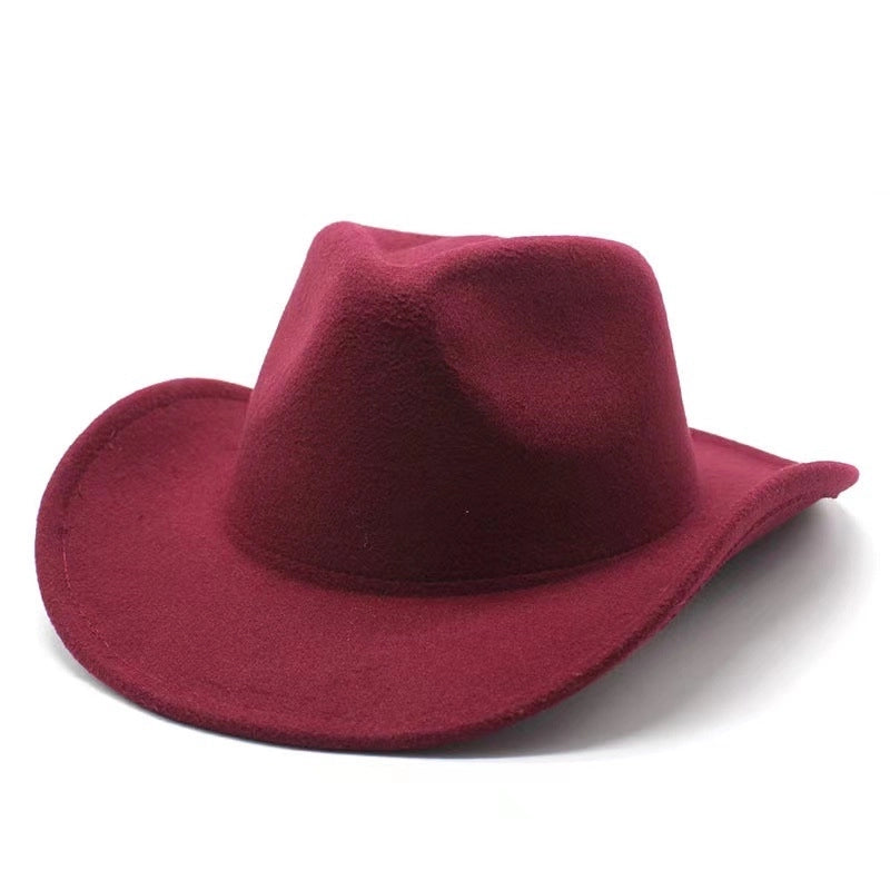 Top Hat Western Cowboy Hat Rolled Eaves Bump Top Retro Riding Hat Men’s And Women’s Woolen Felt Hat