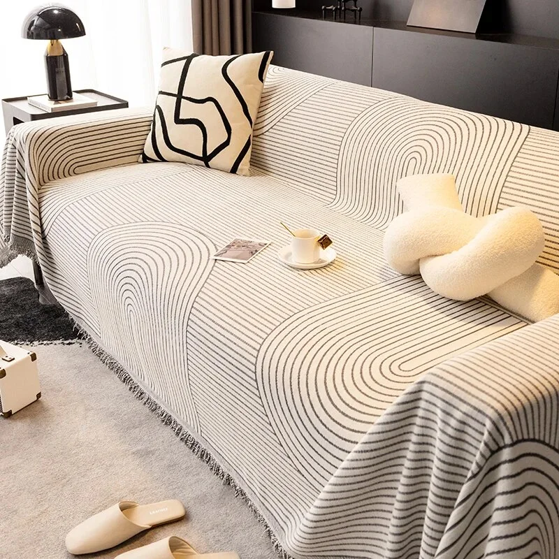 Athvotar Style Sofa Cover with Tassel, Two Sides Throw Blanket, Sofa Covers, Geometric Lines, Towel Ins, Home Decor, Tapestry