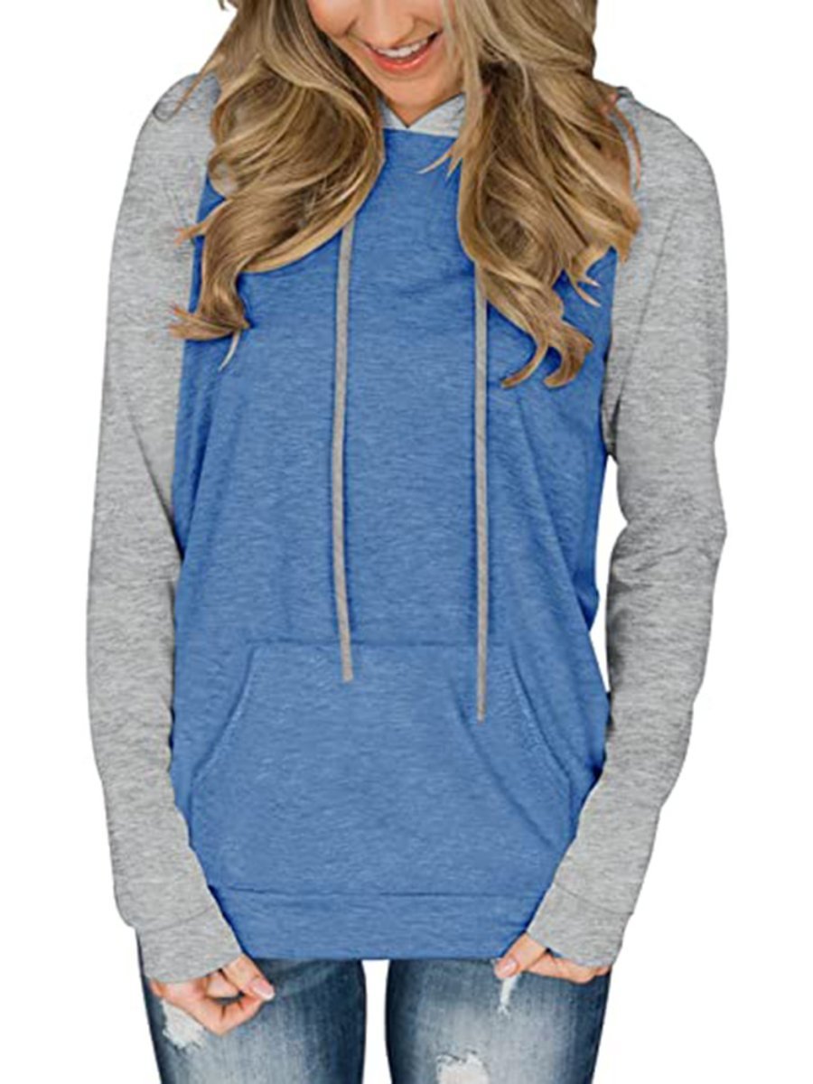 Women's Pullover Hoodie Color Block Casual Sweatshirts with Pockets