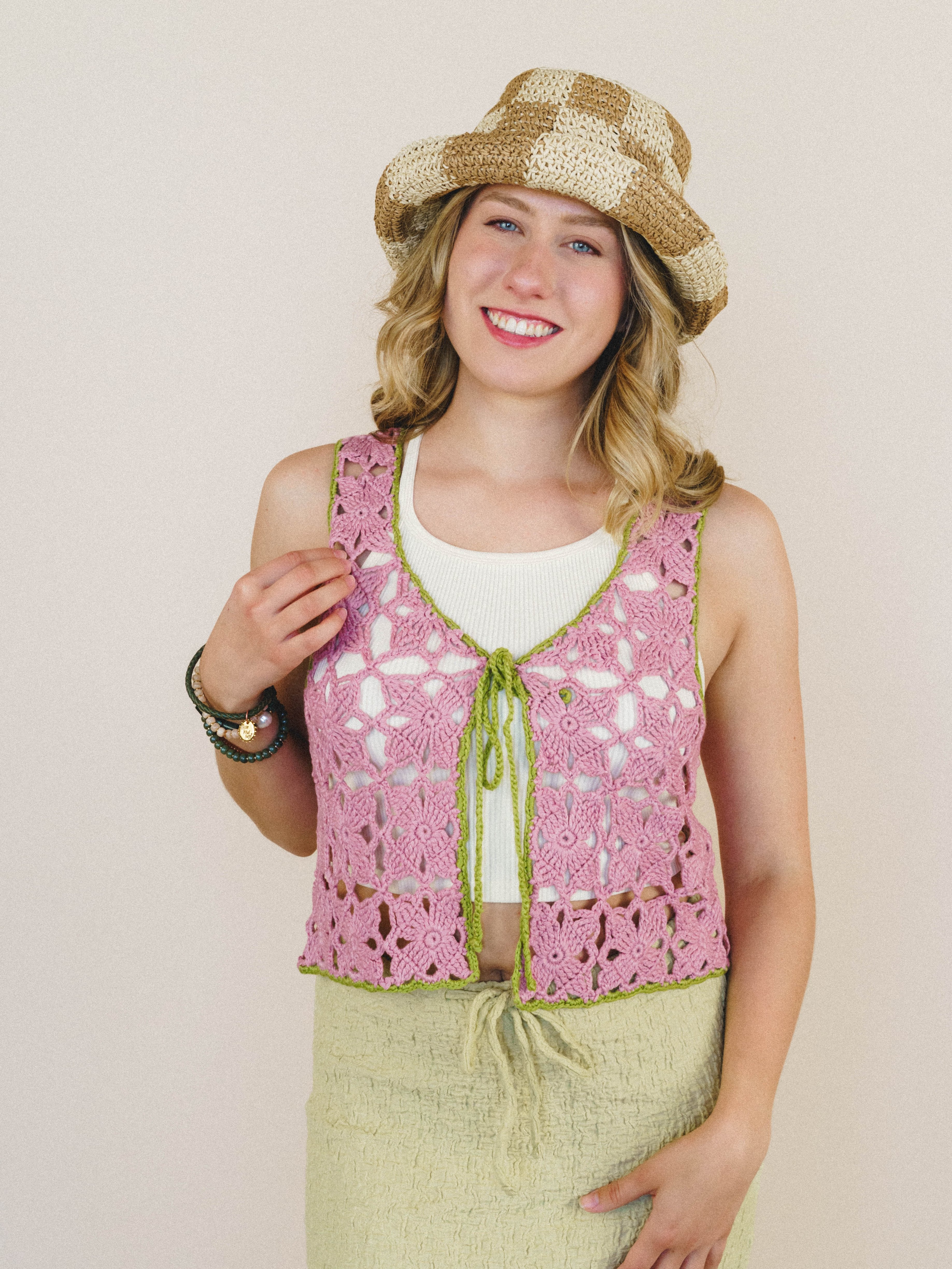 Island Awaits Crochet Vest - Strawberry