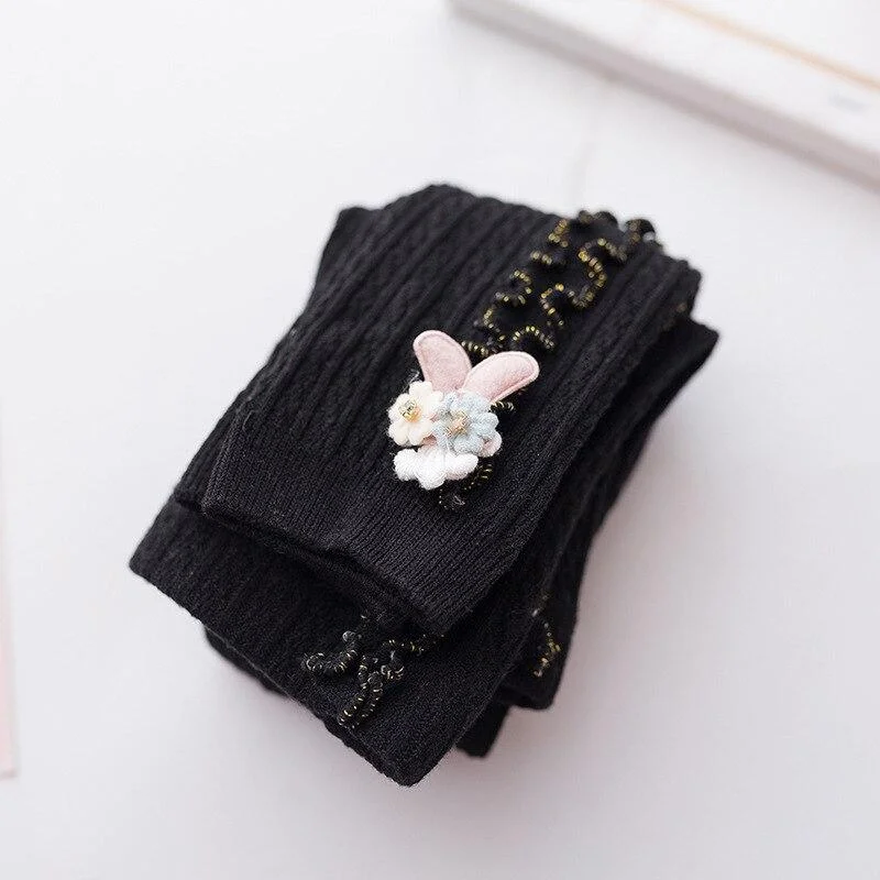 0 to 4 Years 2020 Cotton Girl Knitted Pants Winter Warm Leggings for Girls Cute Flower Leggings for Children Thick Baby Trousers