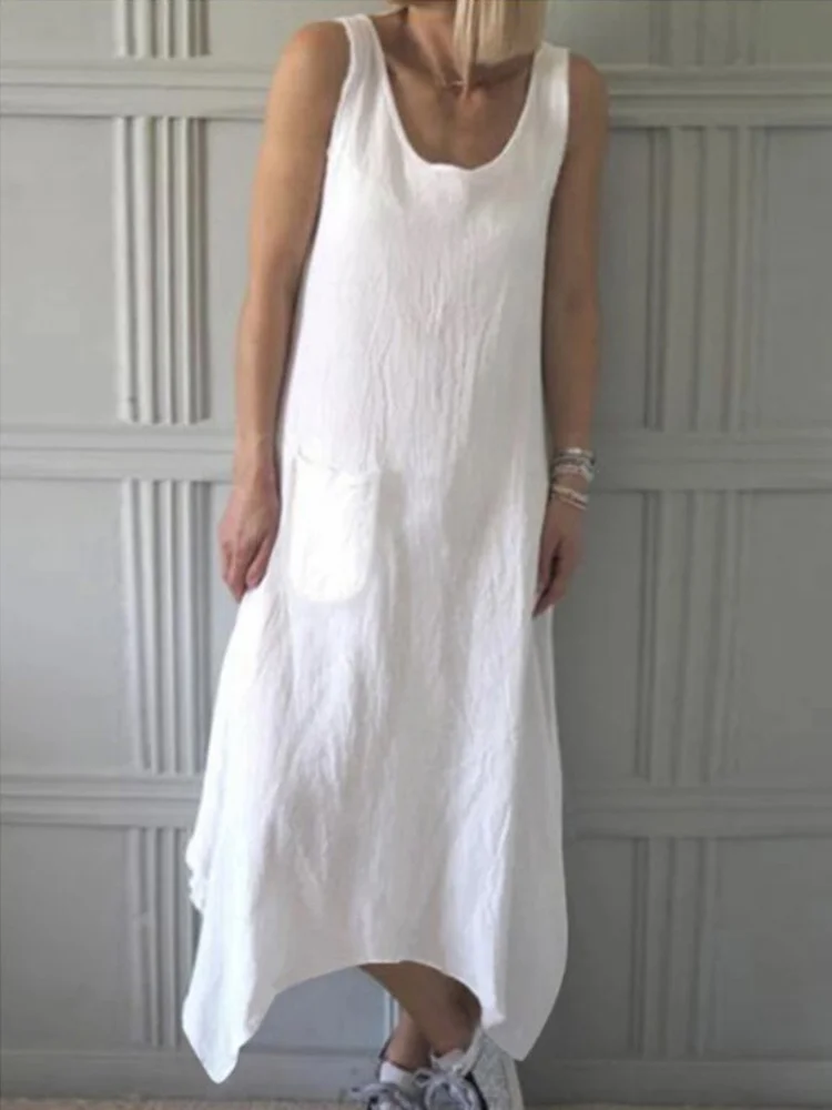 Sleeveless High-Low Hem Midi Dress