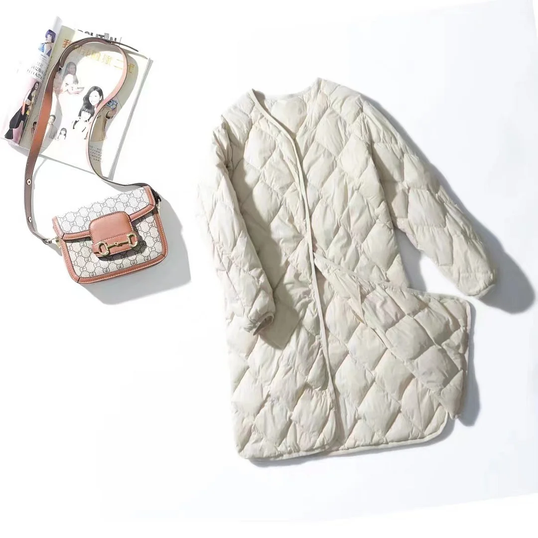 Toloer Autumn And Winter New Style Long Down Jacket Female Leisure Senior White Duck Velvet Light And Warm Japan And South Korea Simple Coat-Outfit Ideas
