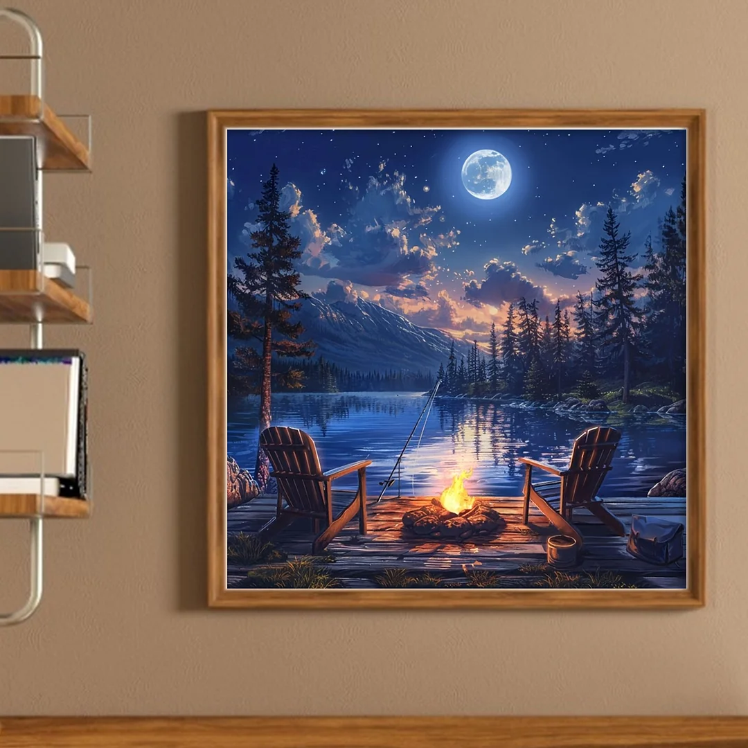 Campfire Castle Full 14CT DIY Counted Cross Stitch Kits for Home Decor 40x40cm