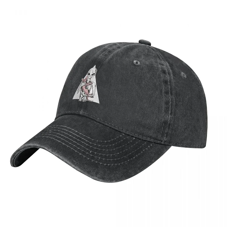 Alien With Sphynx Cat Unisex Style Baseball Caps Distressed Cotton Caps Hat Retro Outdoor Summer Unstructured Soft Snapback Hat