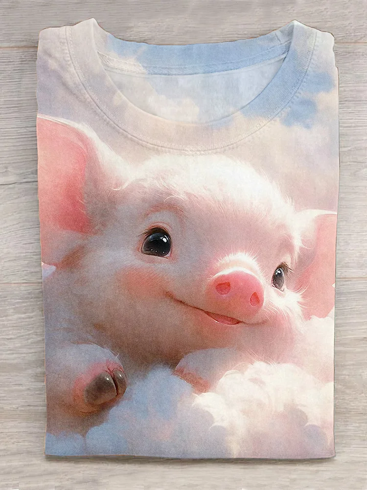 Cute Pig Animal Art Print Design T-shirt