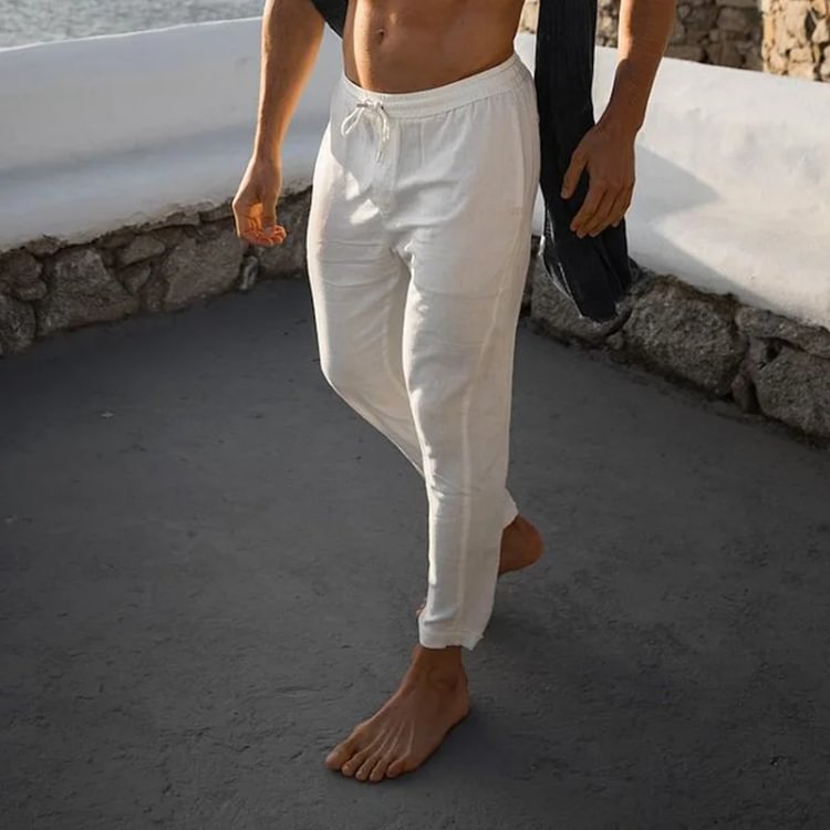 BrosWear Men's Resort Style Casual Cotton Linen Pants