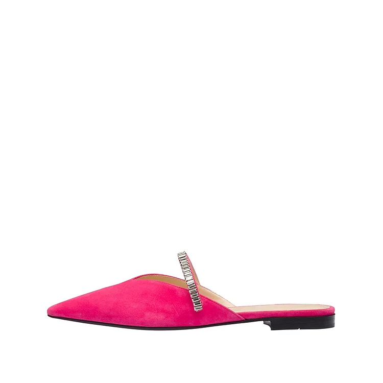 Pink Rhinestone Flat Suede Mules Vdcoo