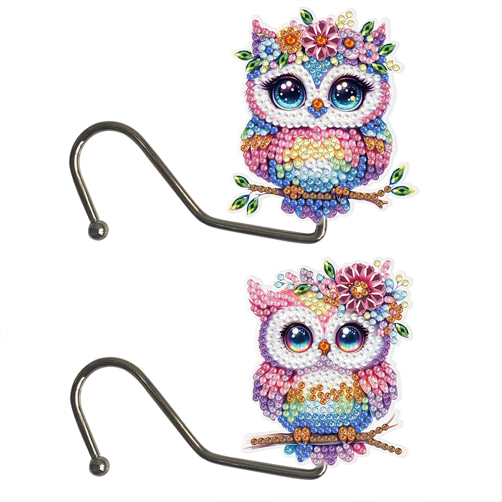 2Pcs Owl Diamond Painting Countertop Hooks for Home Office Decor