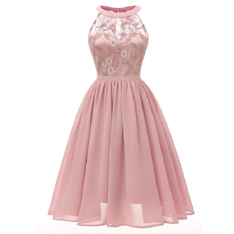 Sexy Fashion Swing Solid Color Party Fashion Lace Halter Vintage Dress