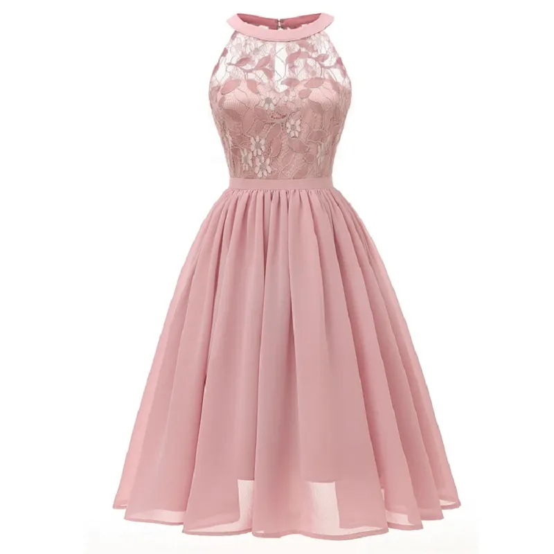Sexy Fashion Swing Solid Color Party Fashion Lace Halter Vintage Dress