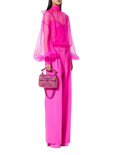 Valentino Garavani Small Roman Stud The Shoulder Bag Chain with Sparkling Embroidery