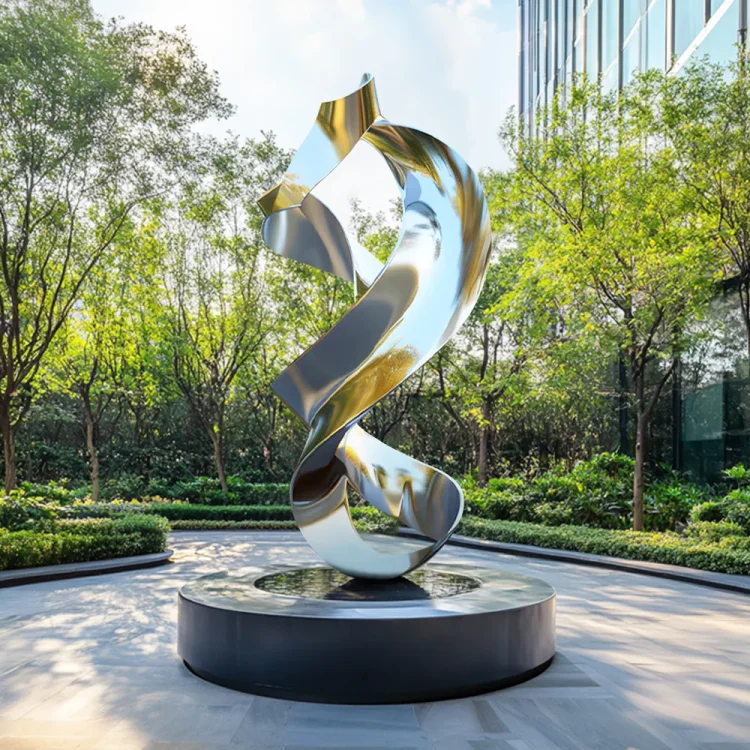Custom Modern Stainless Steel Spiral Abstract Sculpture for Outdoor Spaces
