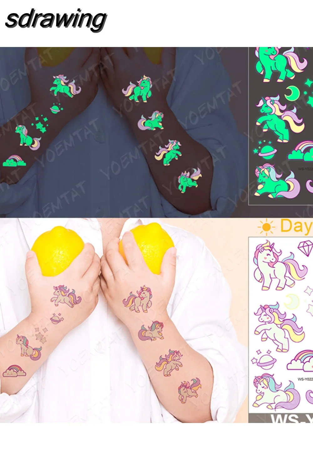 sdrawing Waterproof Temporary Tattoo Woman Sticker Panda Tiger Cute Animal Glowing Tatto Boy Girl Baby Child Kid Flash Fake Tato