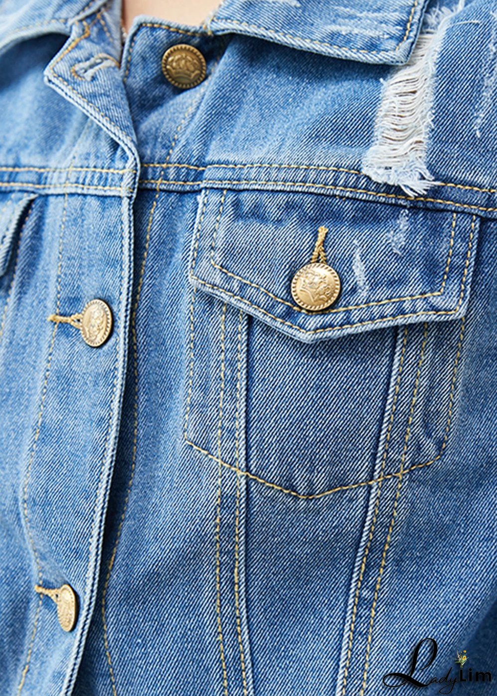 Boho Denim Blue Silm Fit Cotton Coats Spring