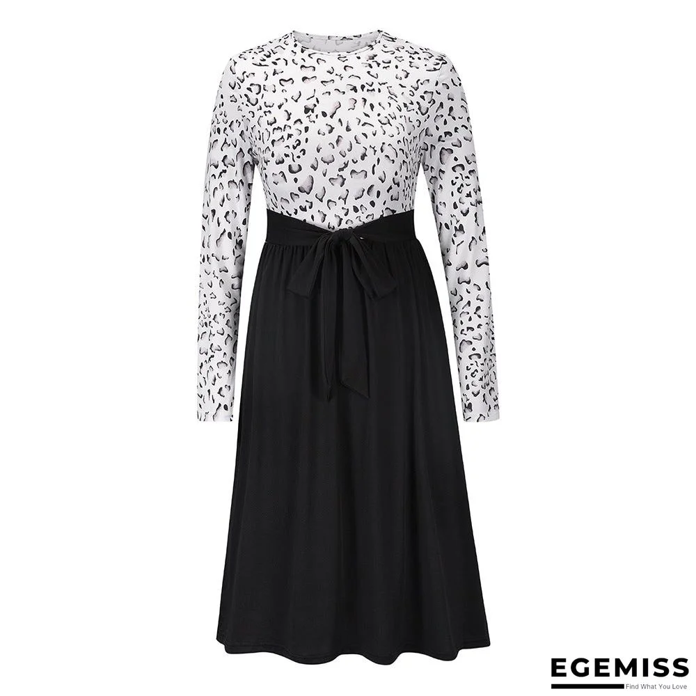 Leopard Stitched Long Sleeve Dress New Knitted Skirt In Autumn and Winter Black Dresses | EGEMISS