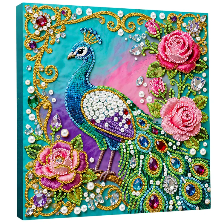 Peacock - 25*25cm - DIY Pearls Painting - (With Frame) gbfke