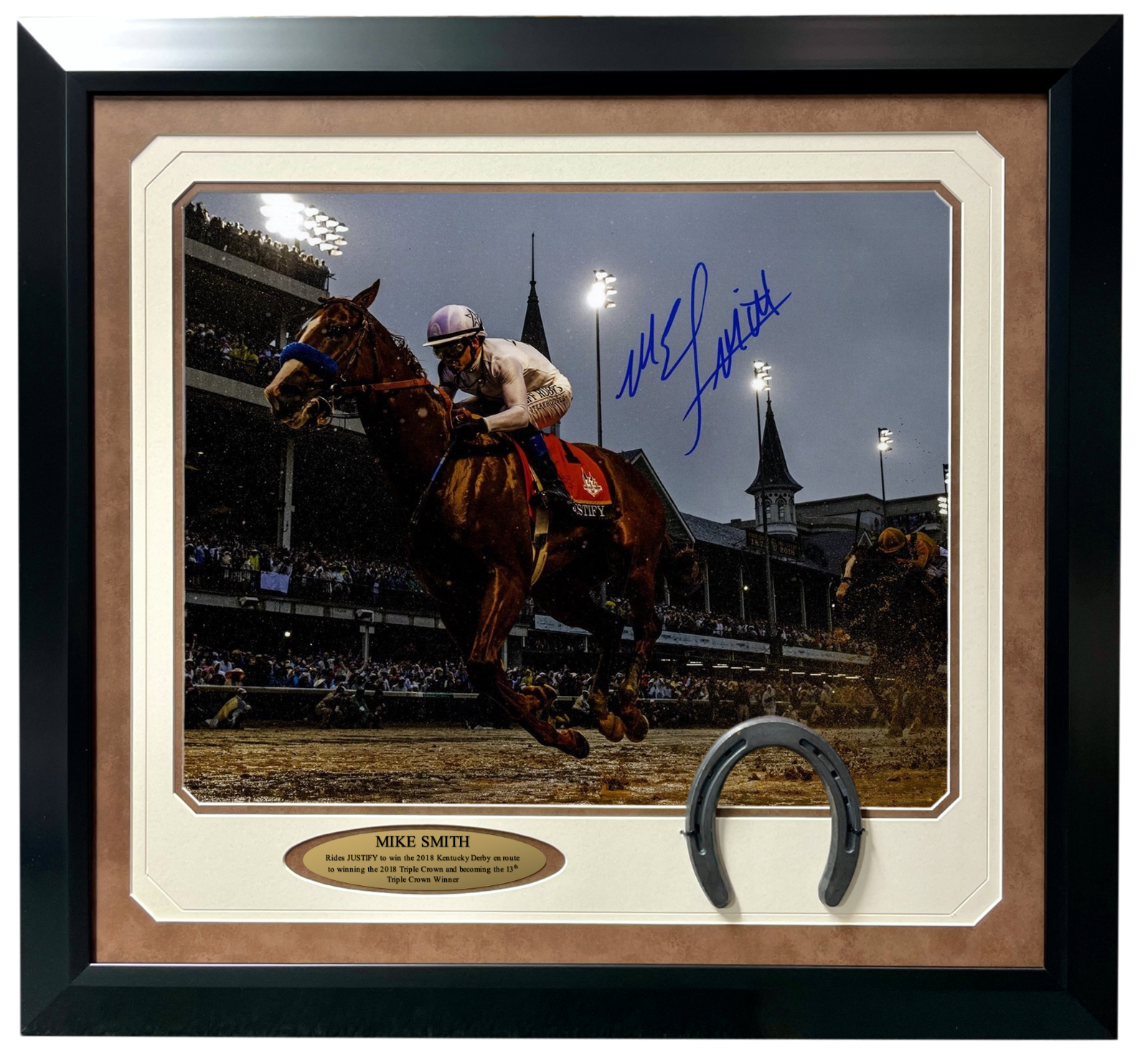 Mike Smith Signed Justify 16x20 Photo Poster painting Framed Steiner COA Kentucky Derby 2018