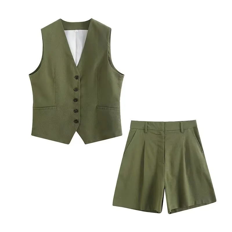 Nigikala Nigikala Summer Leisure Vest Set Linen-Blend Loose Vest + Shorts Set Women K27788