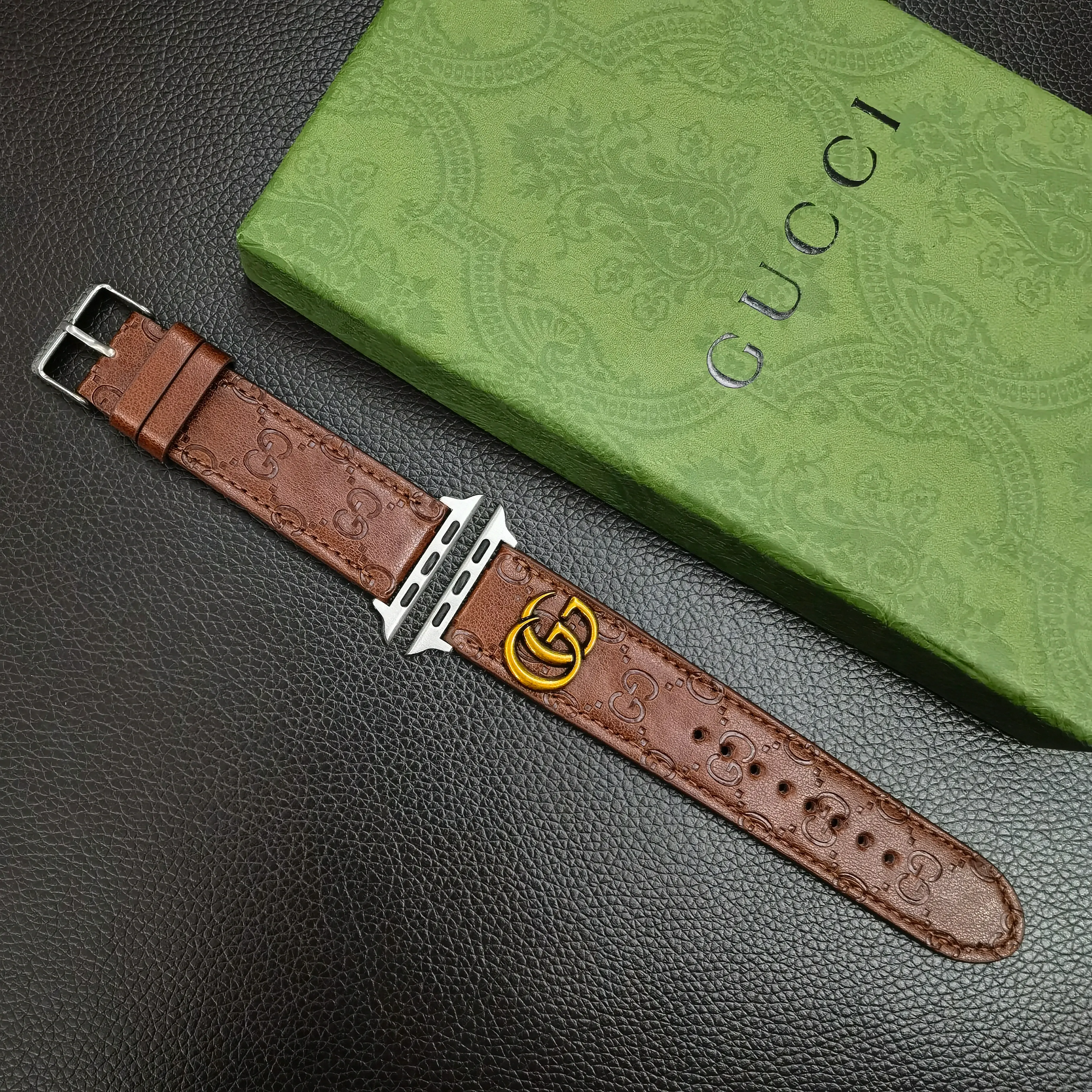 OPHIDIA GG Metal Monogram Gucci Leather Apple Watch Band