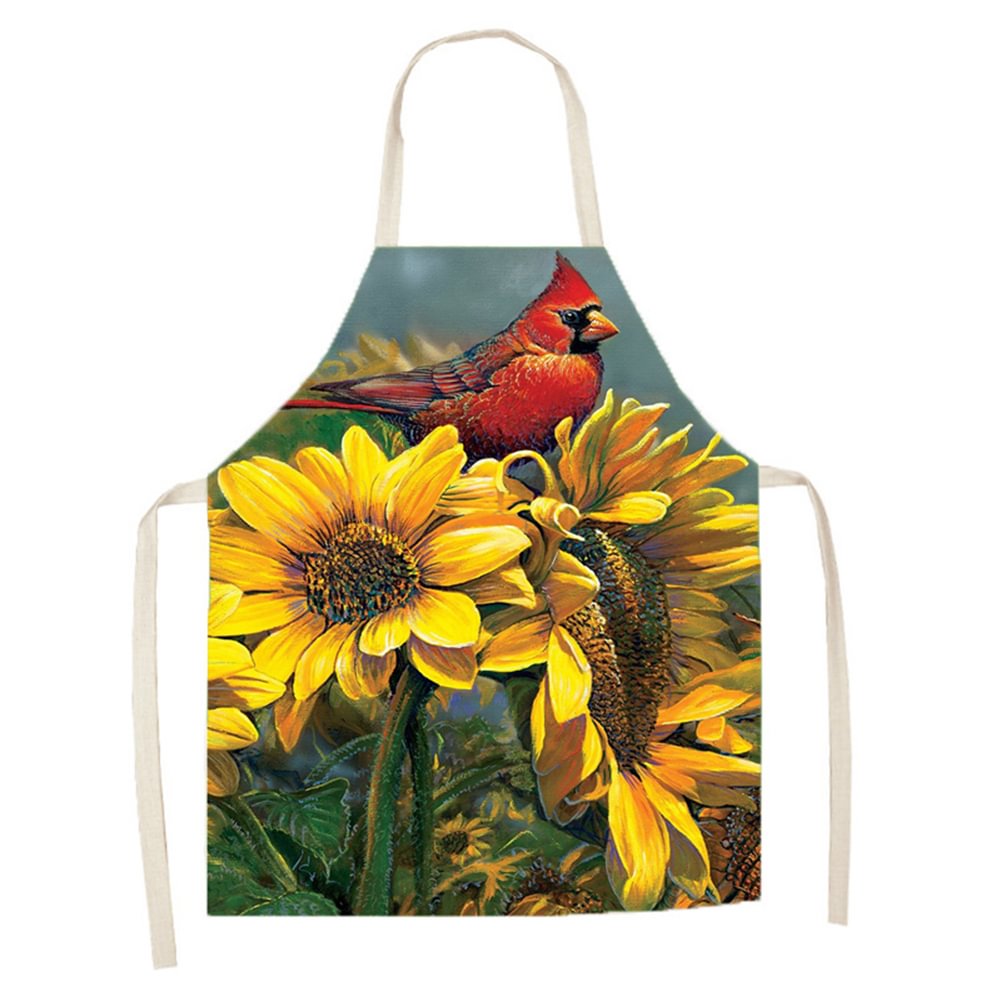 Linen Print Apron - Bird on Sunflower - 68x55cm
