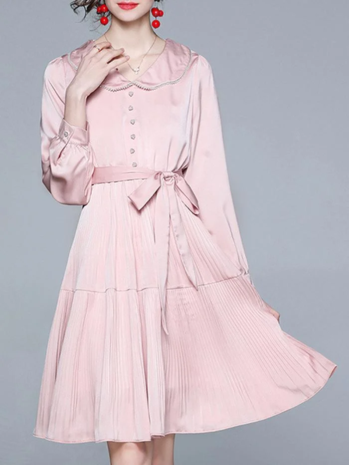 Fashion Pink Mid-length Design Pleated Dress