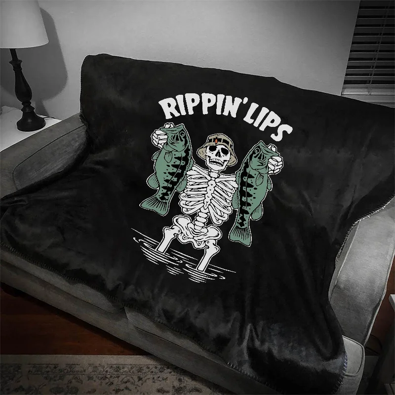 Skeleton Rippin' Lips Printed Blanket -  
