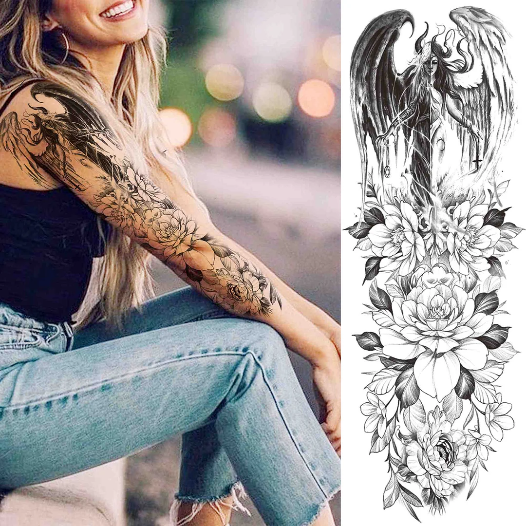 Sexy Wolf Full Flower Arm Temporary Tattoo Stickers For Men Body Art Sleeve Tattoo Decals Girl Women Waterproof Tatoo Fox Legs