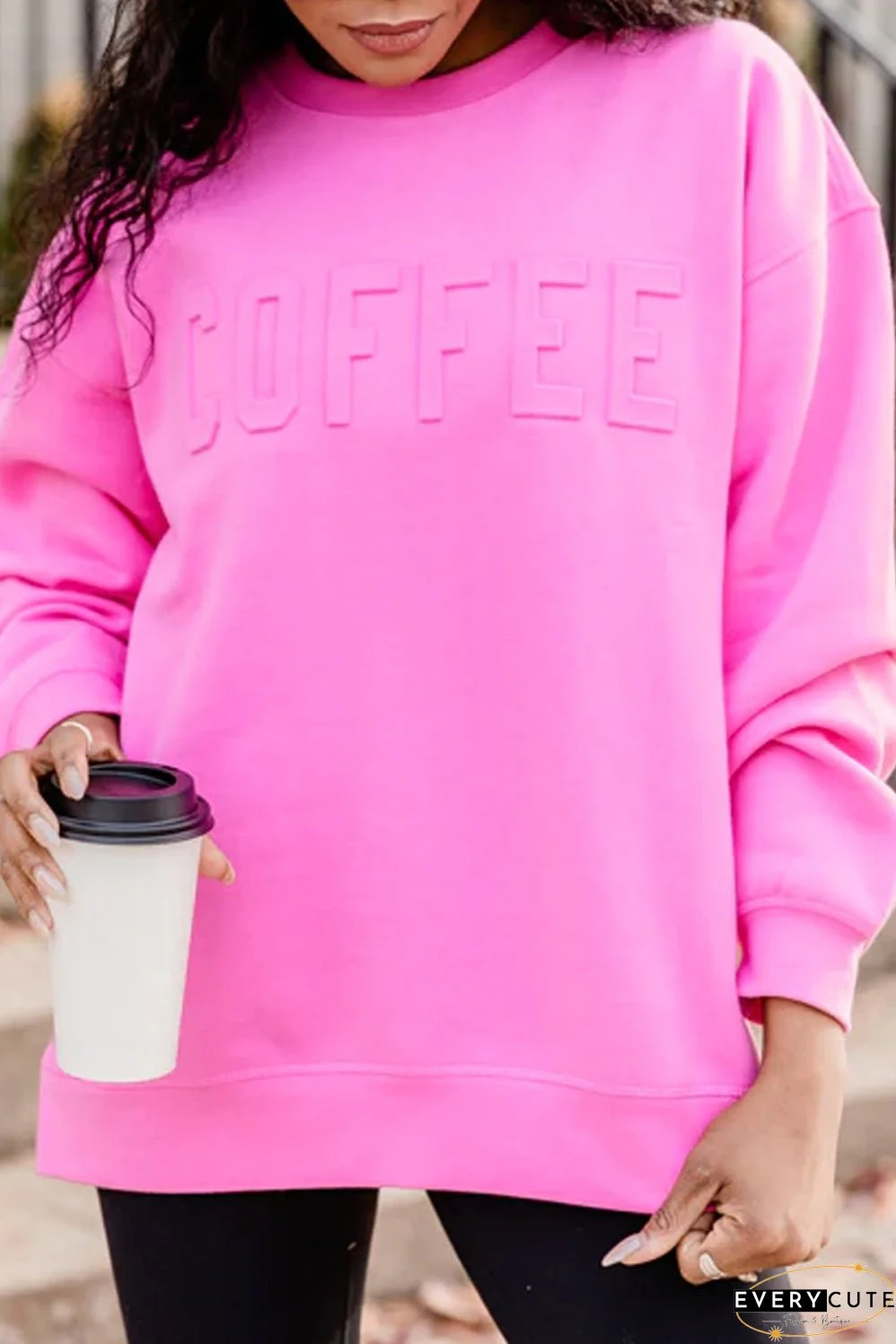 Bonbon COFFEE Logo Print Crew Neck Sweatshirt