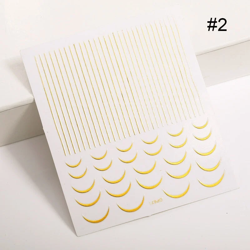 1PC Gold 3D Nail Stickers Nail Art Adhesive Decals Geometric Stripes Lines Wave Designs Sliders Decorations For Manicuring